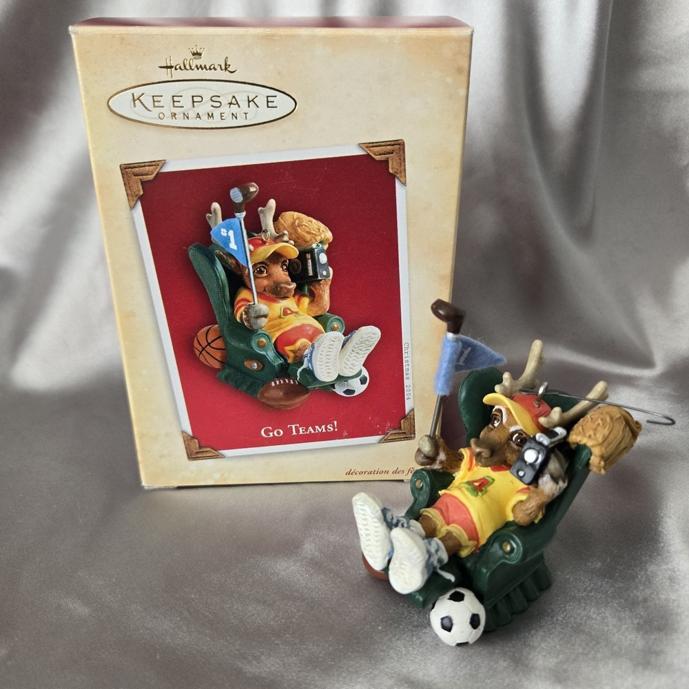 Hallmark Keepsake Christmas Tree Ornament "Go Teams!" Reindeer Recliner Sports